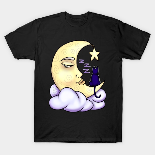 Sleeping Moon and Cat T-Shirt by Bluekittie